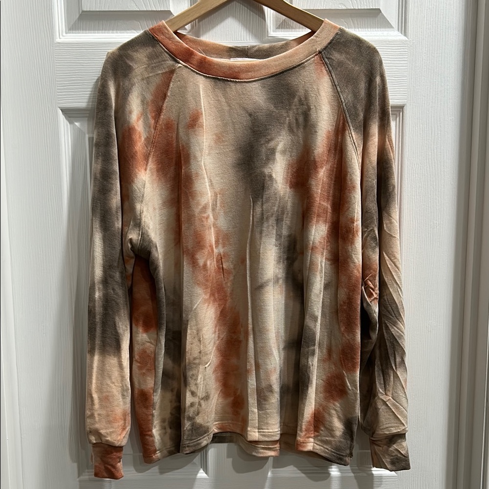 First Love Tie-Dye Long Sleeve Top in Rust, Tan and Gray